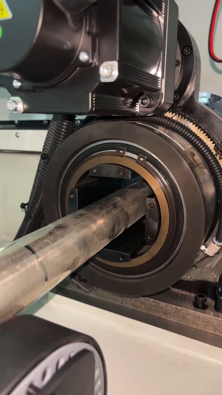 Rear view of a custom CNC circular-saw fixture with BP-2P-130-0001 installed